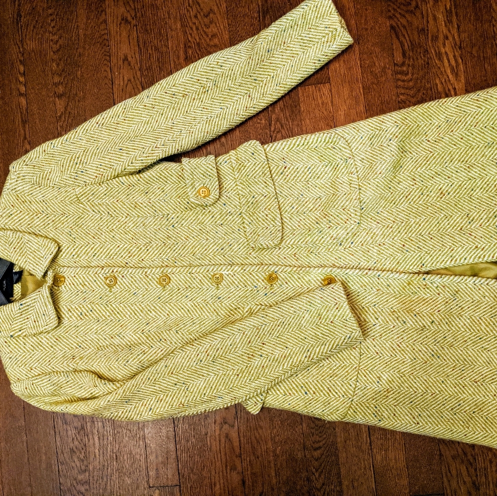 Lime green harringbone wool winter coat